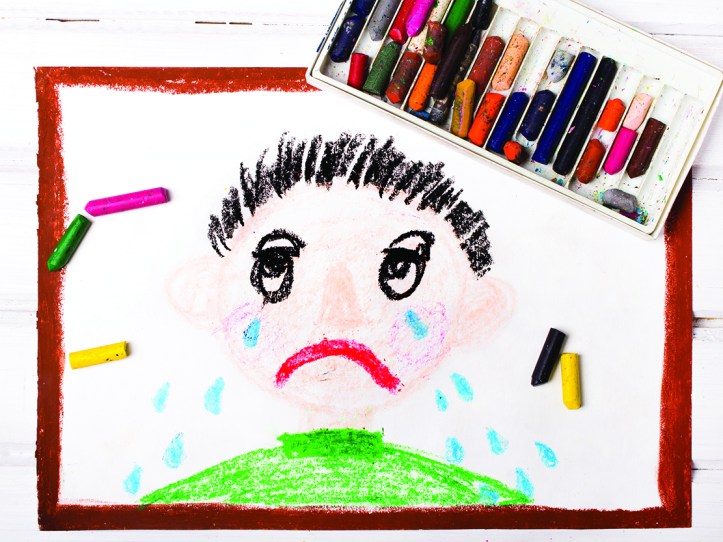 colorful drawing: crying boy
