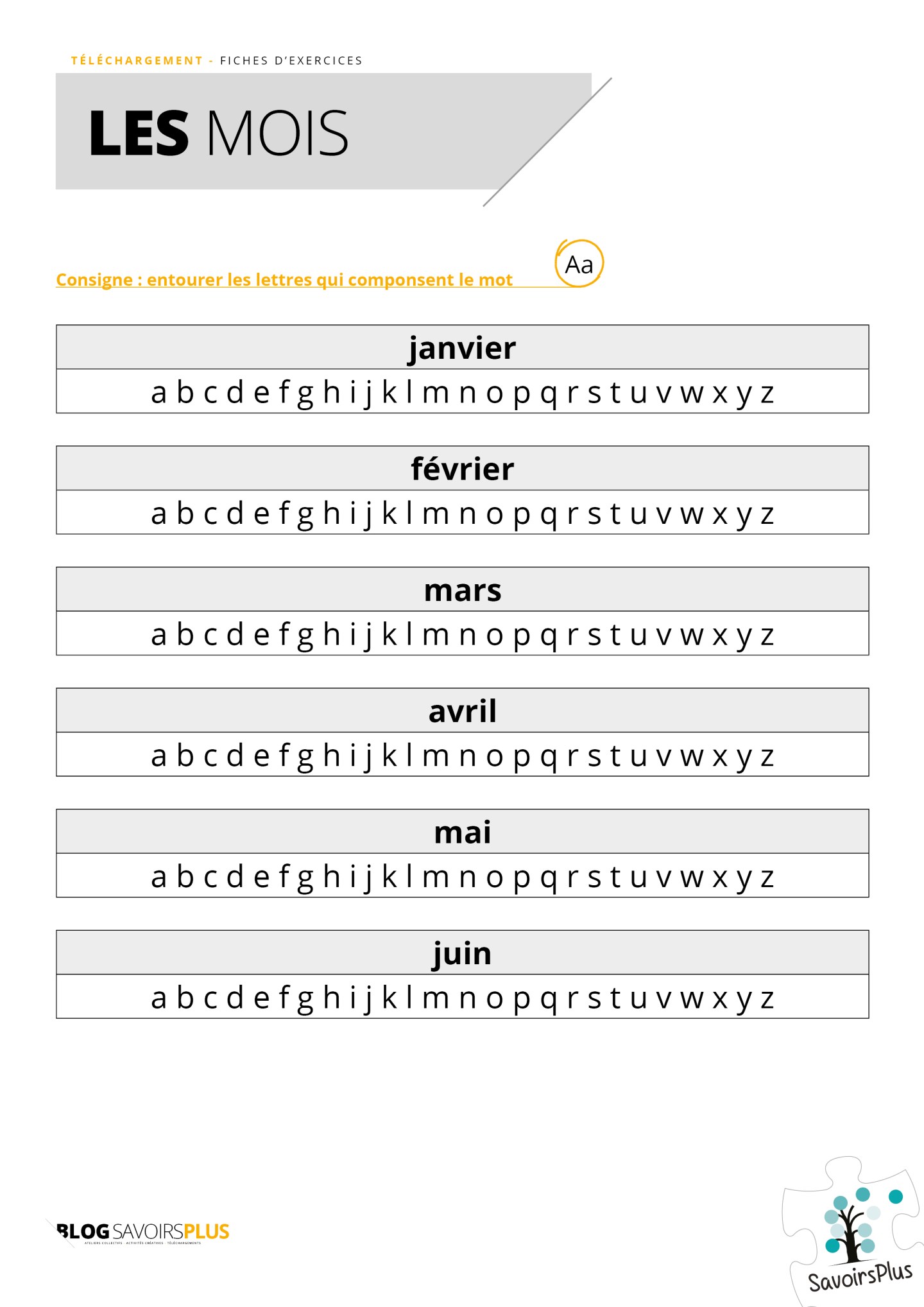 LES DOCS – Les mois : Les fiches d’exercices – Le blog SavoirsPlus
